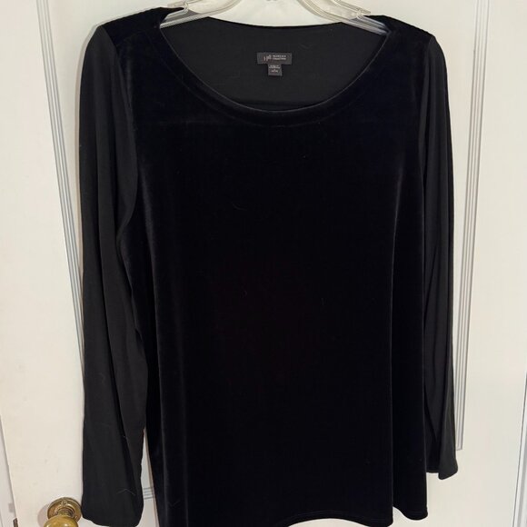 J. Jill black velvet/poly long-sleeved scoopneck top, size PL - Picture 1 of 10